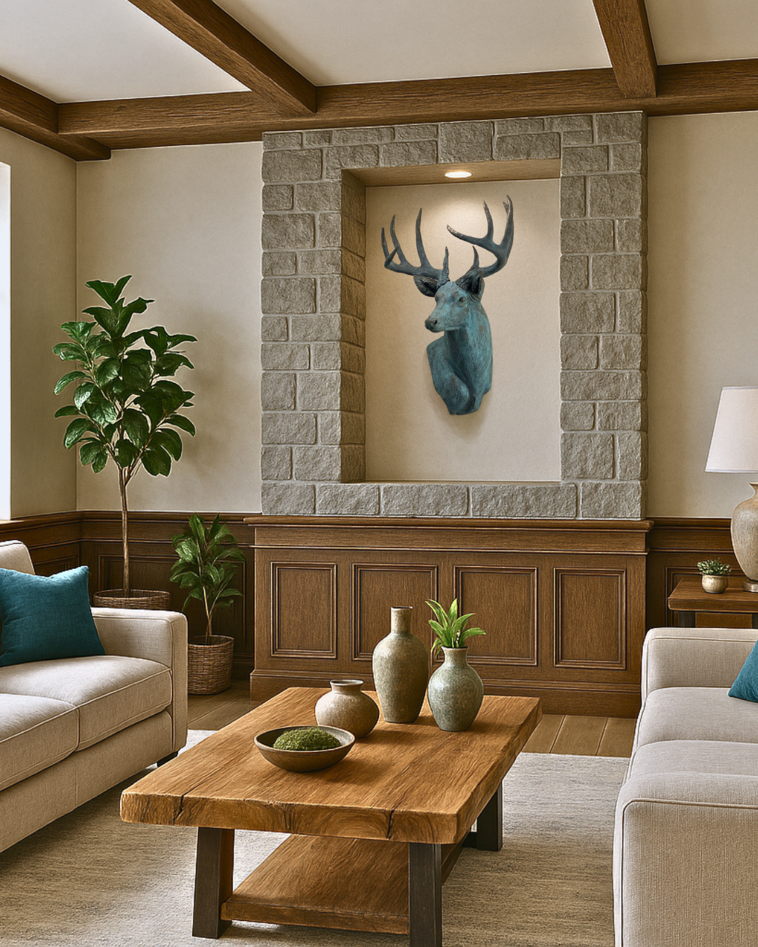 Verdigris Patinaed Bronze Deer Wall Mount Trophy Buck