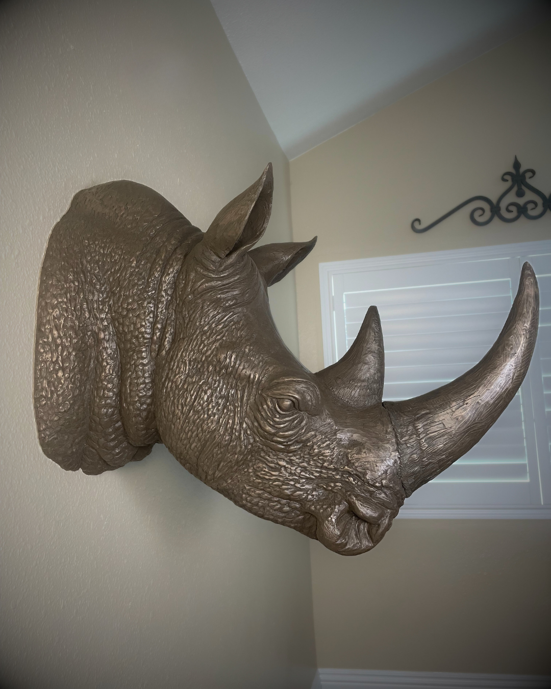 Bronze Rhinoceros Head Mount