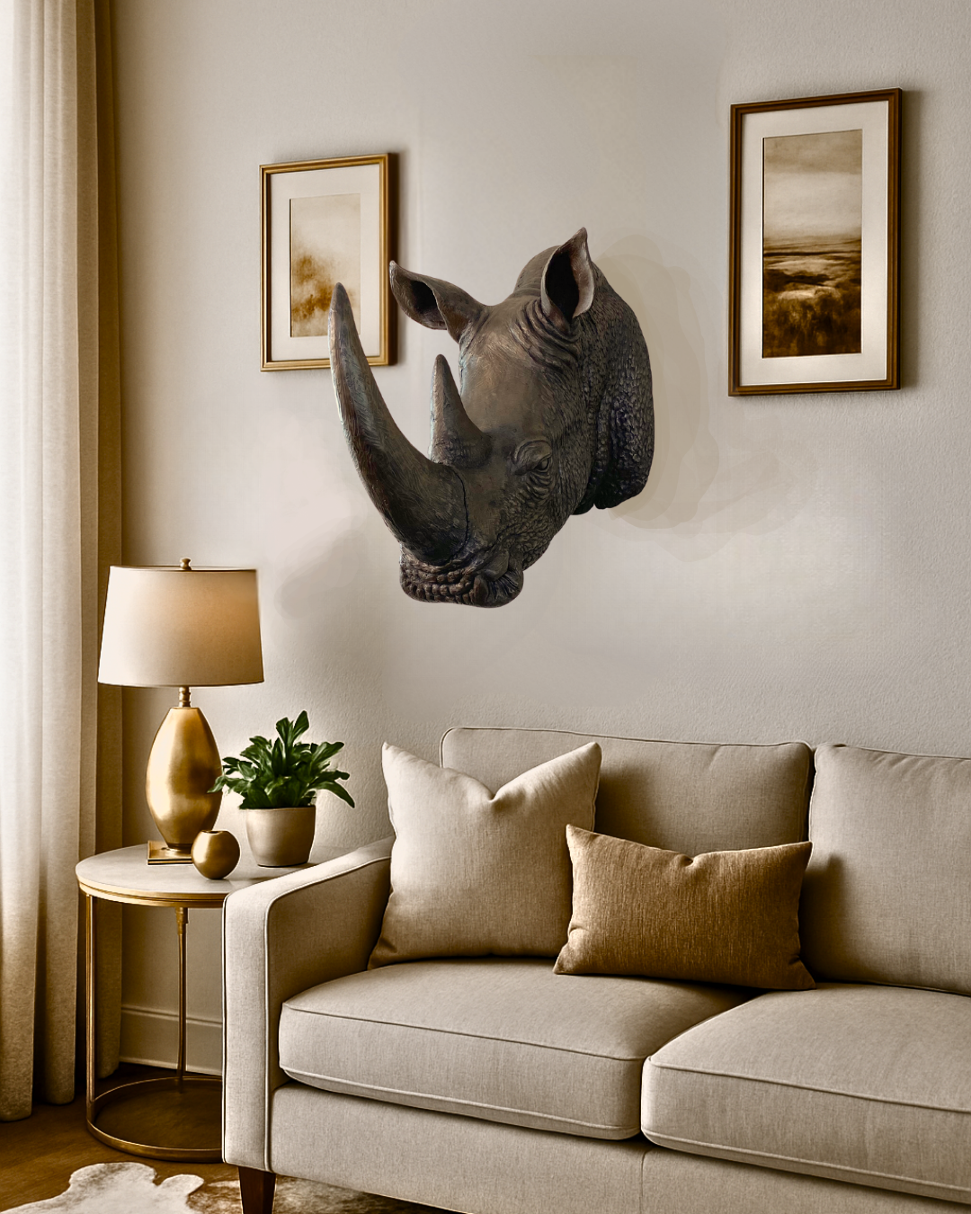 Bronze Rhinoceros Head Mount
