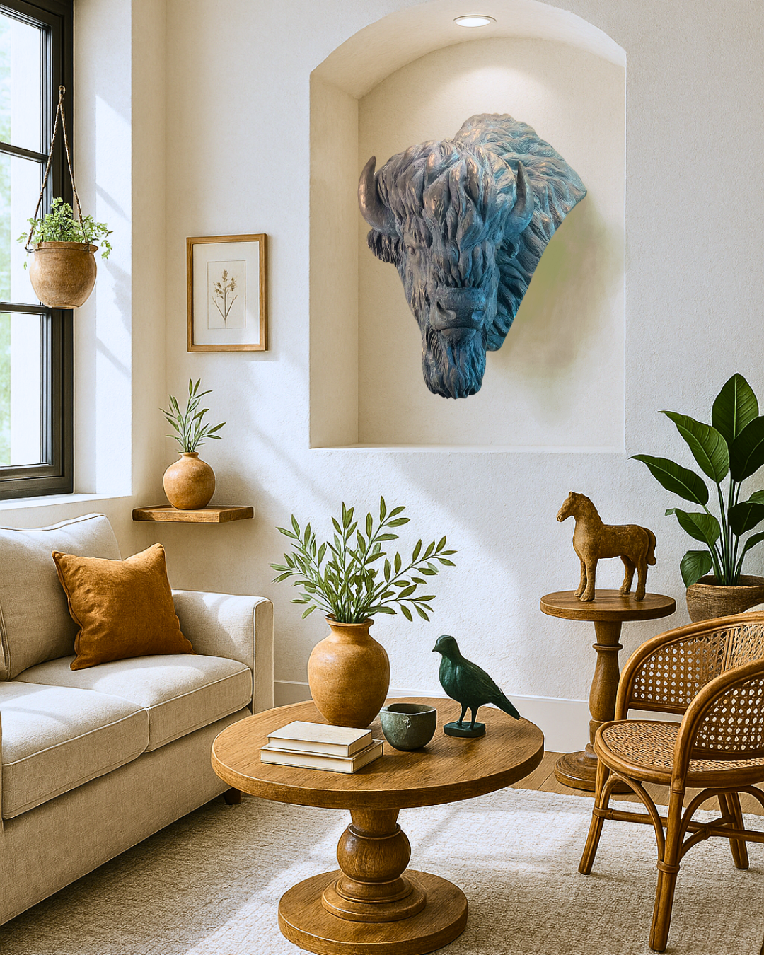 Verdigris Patinaed Bronze Bison Buffalo Wall Mount