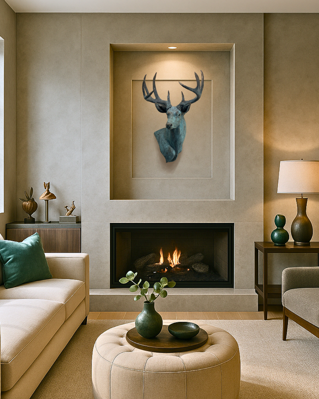Verdigris Patinaed Bronze Deer Wall Mount Trophy Buck