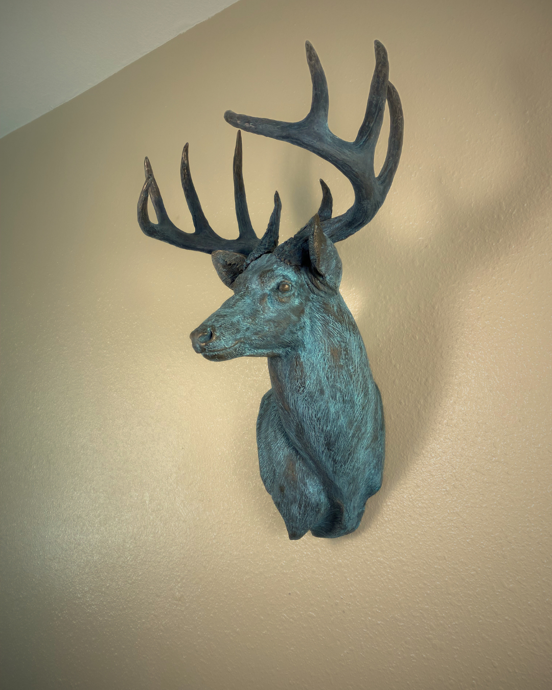 Verdigris Patinaed Bronze Deer Wall Mount Trophy Buck