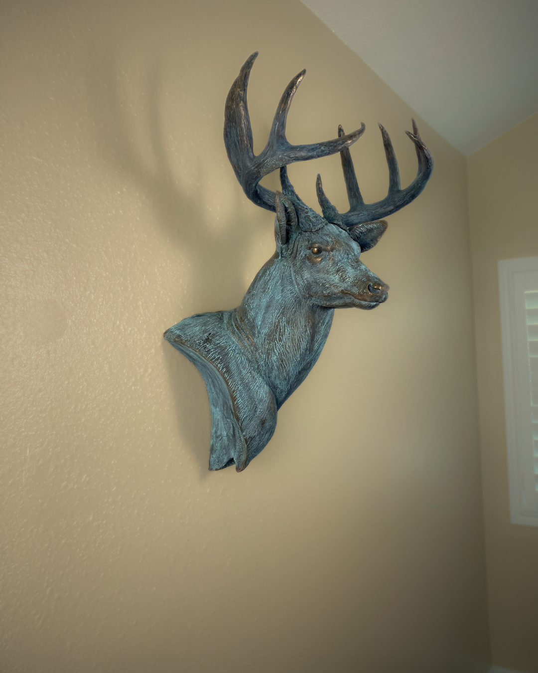 Verdigris Patinaed Bronze Deer Wall Mount Trophy Buck