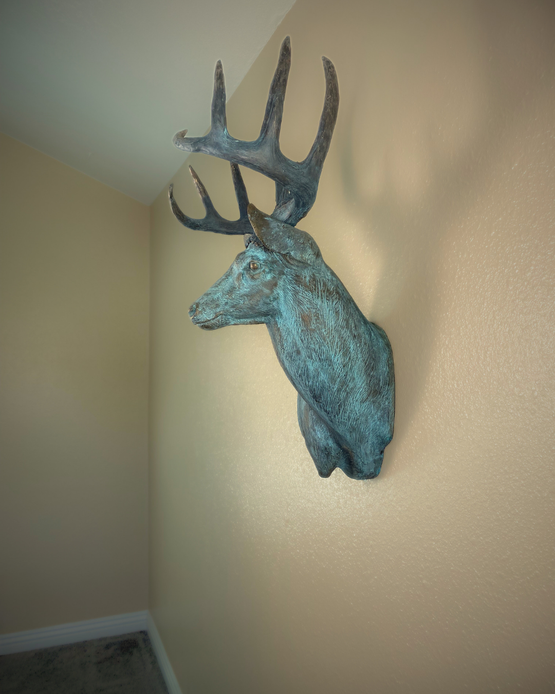 Verdigris Patinaed Bronze Deer Wall Mount Trophy Buck