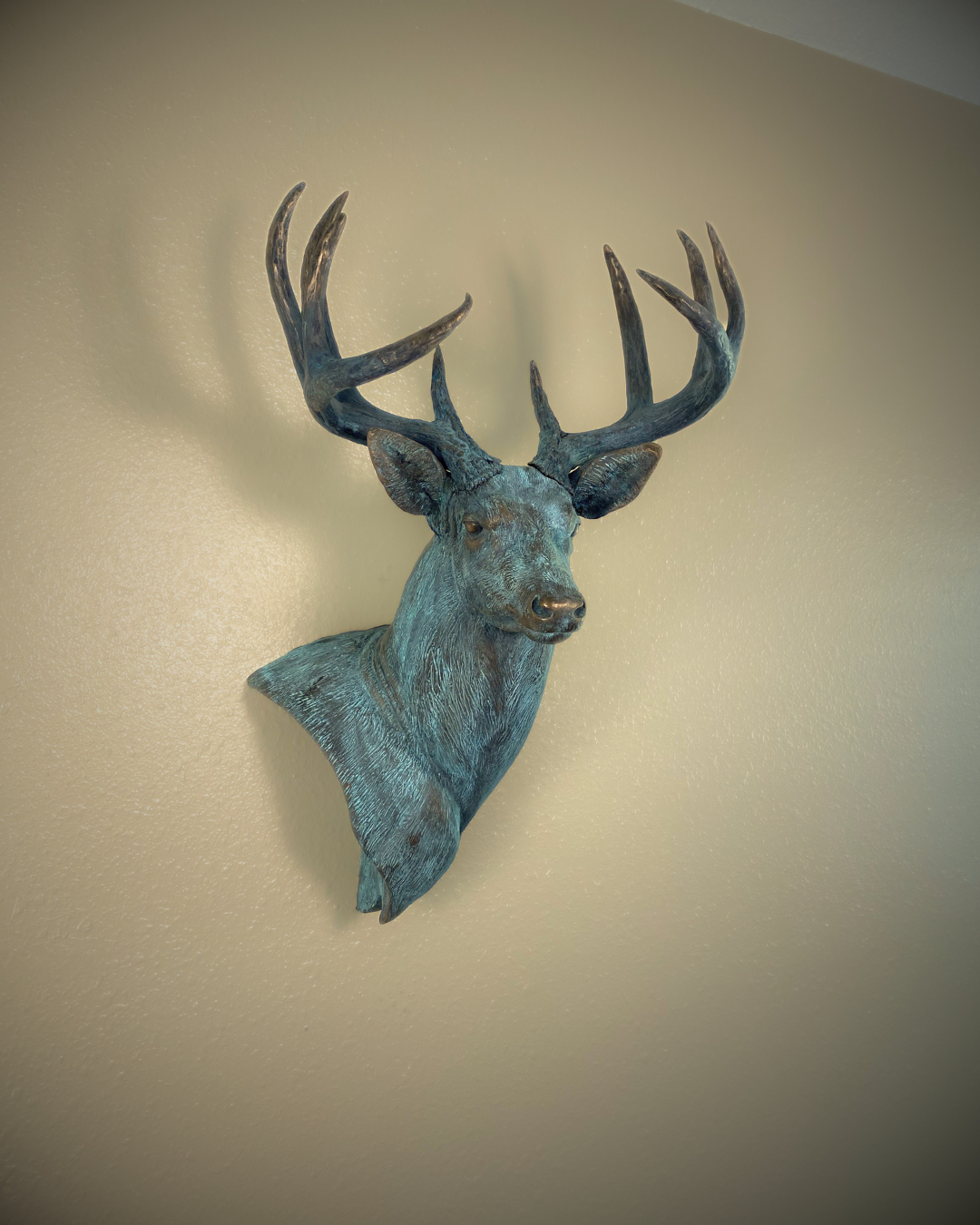 Verdigris Patinaed Bronze Deer Wall Mount Trophy Buck