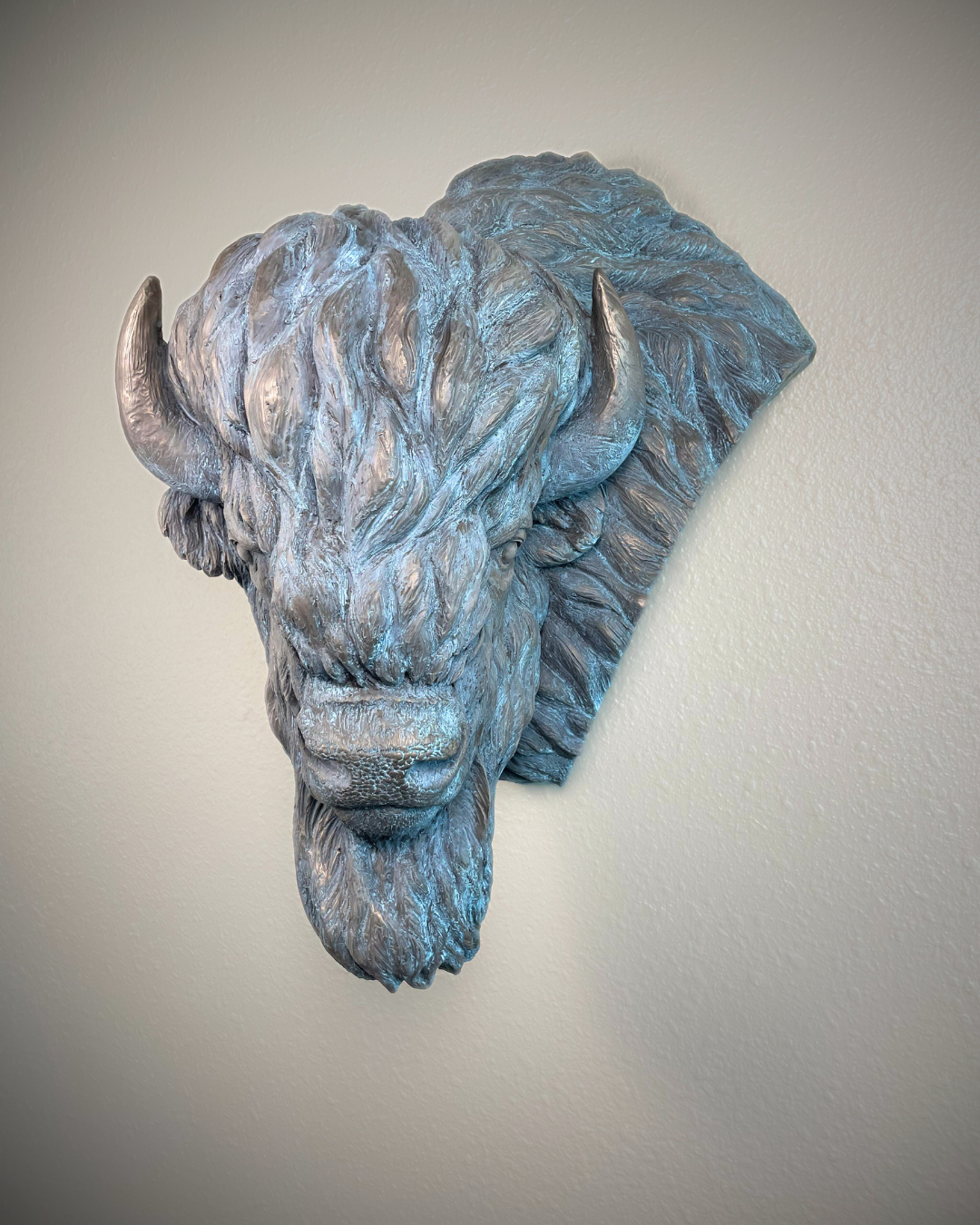 Verdigris Patinaed Bronze Bison Buffalo Wall Mount