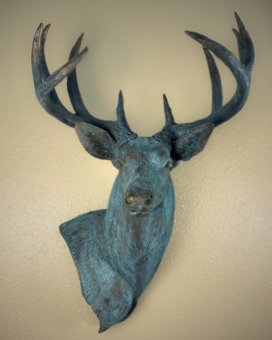 Verdigris Patinaed Bronze Deer Wall Mount Trophy Buck