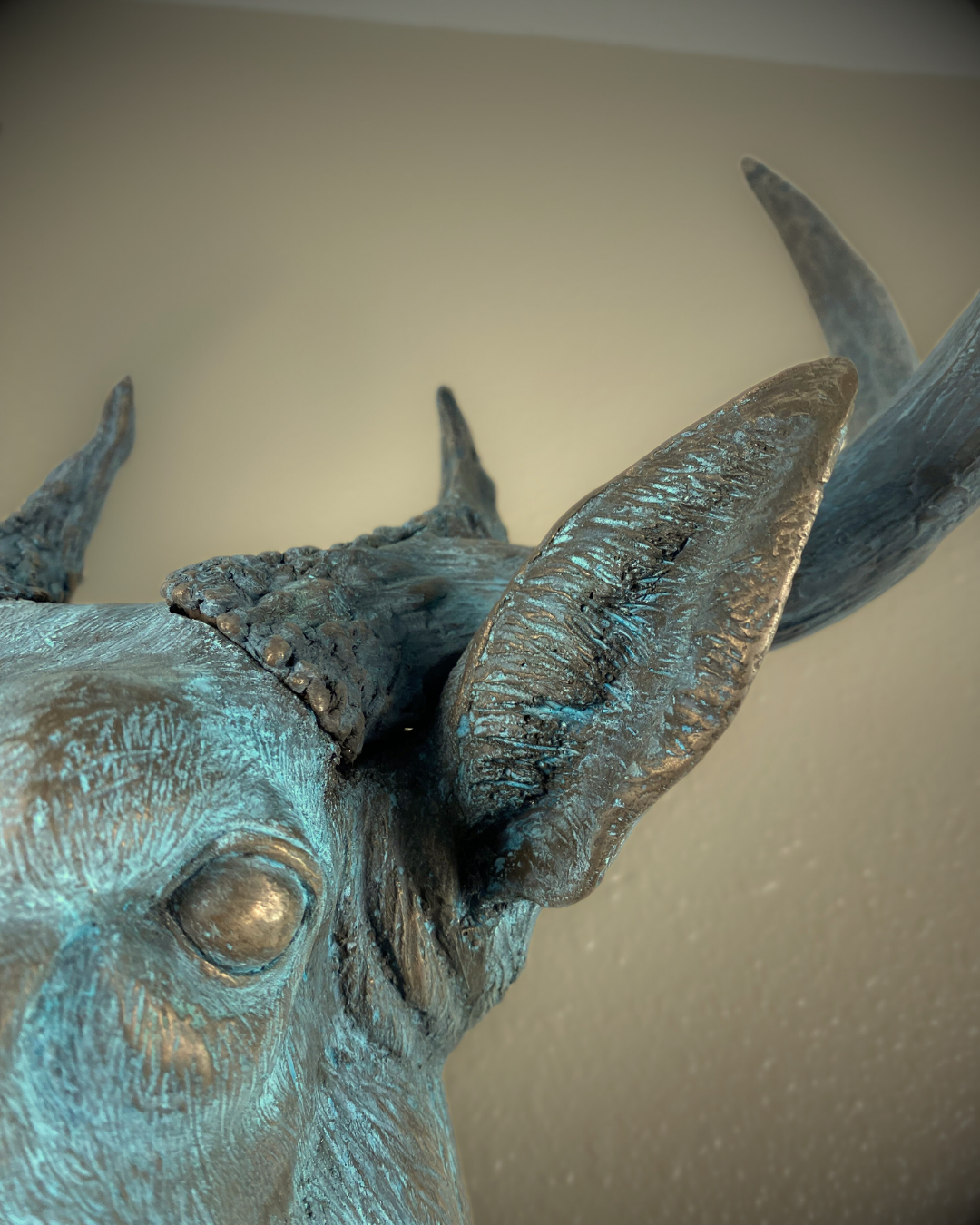 Verdigris Patinaed Bronze Deer Wall Mount Trophy Buck