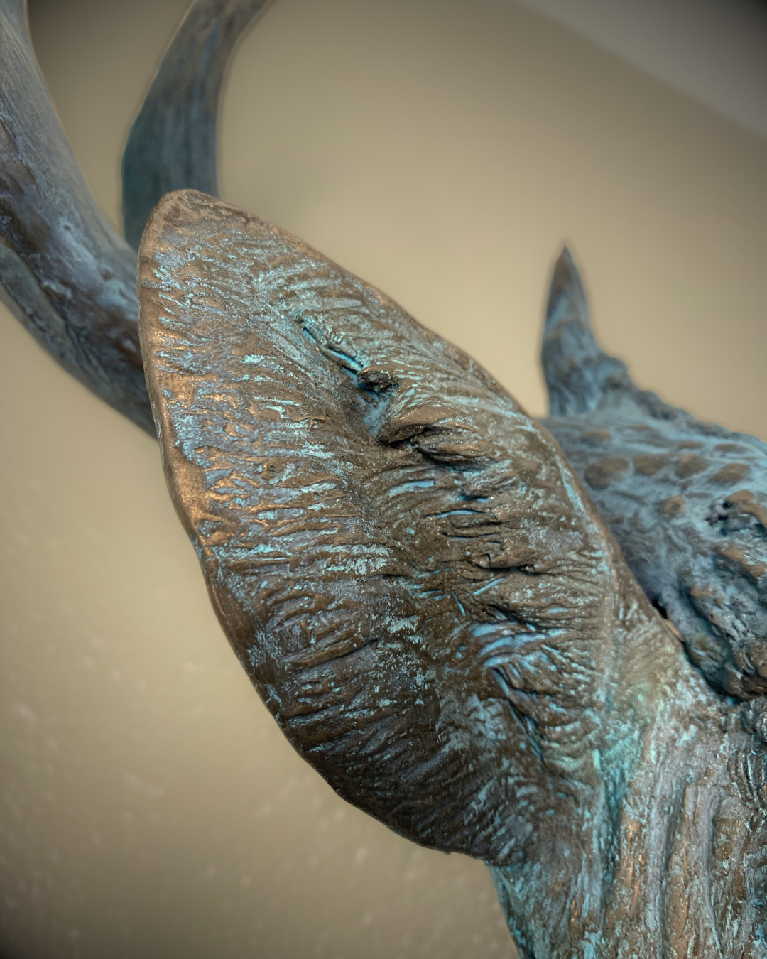 Verdigris Patinaed Bronze Deer Wall Mount Trophy Buck