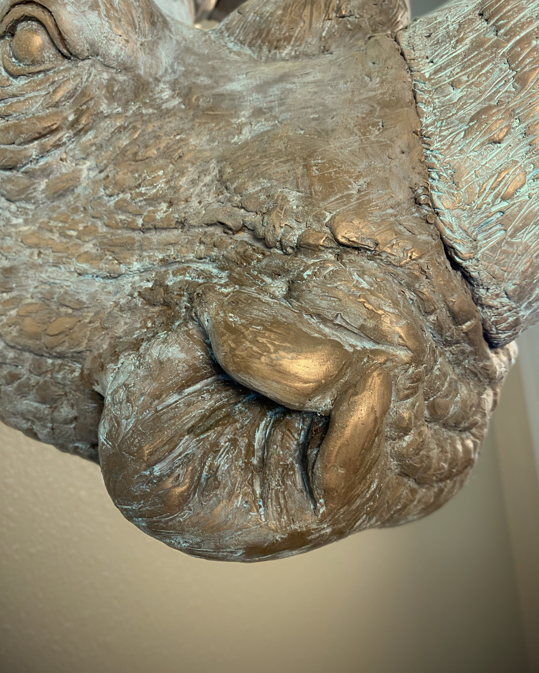 Verdigris Patinaed Bronze Rhinoceros Head Mount
