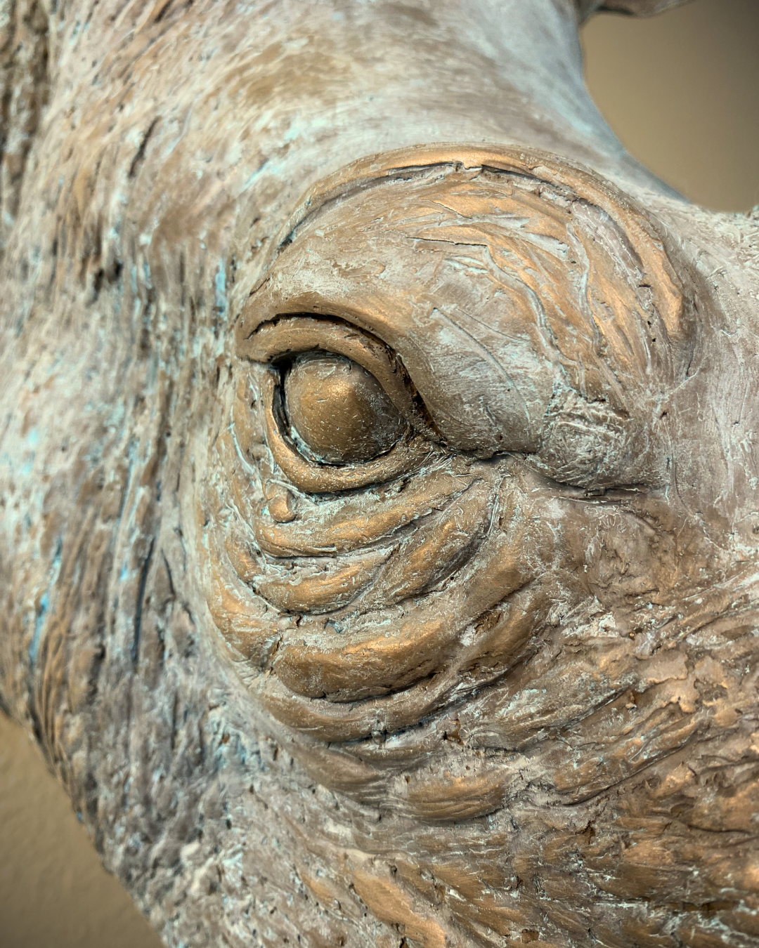 Verdigris Patinaed Bronze Rhinoceros Head Mount