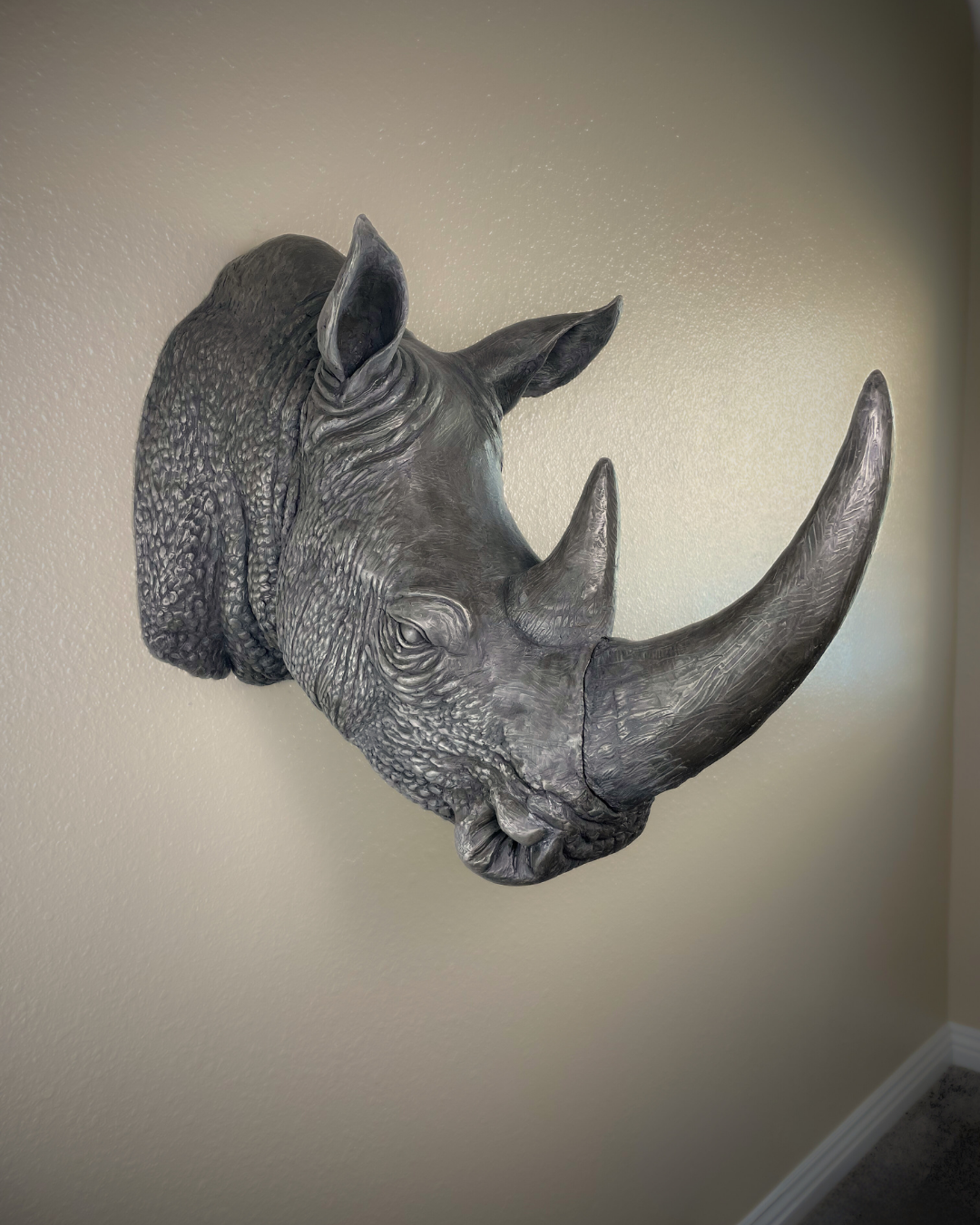 White Bronze Rhinoceros Head Mount