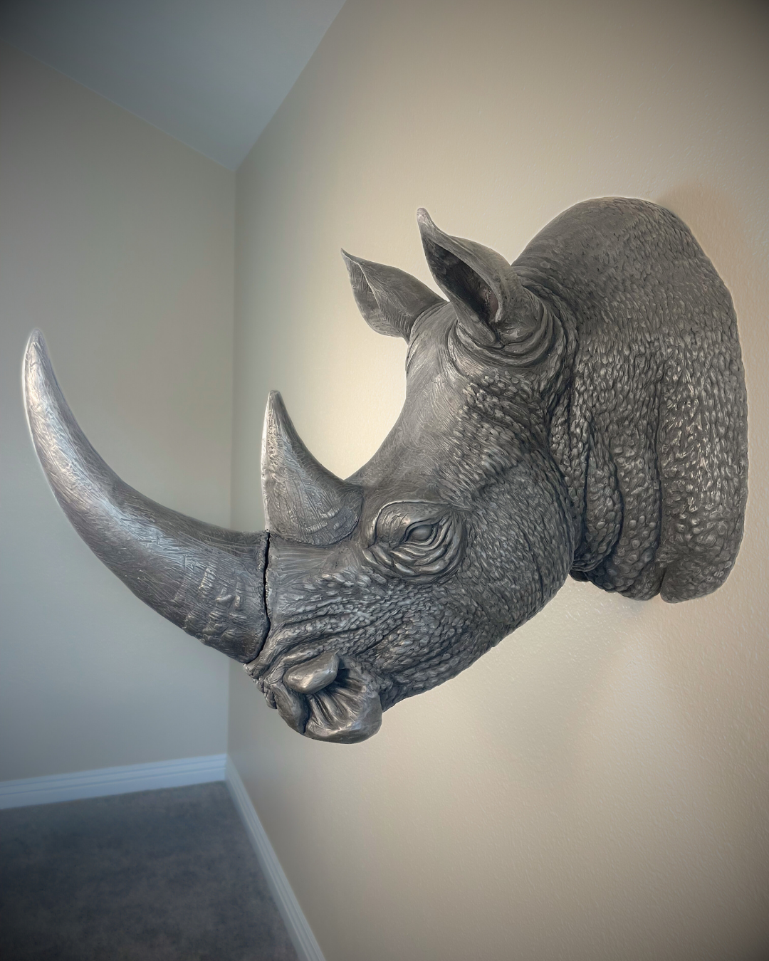 White Bronze Rhinoceros Head Mount