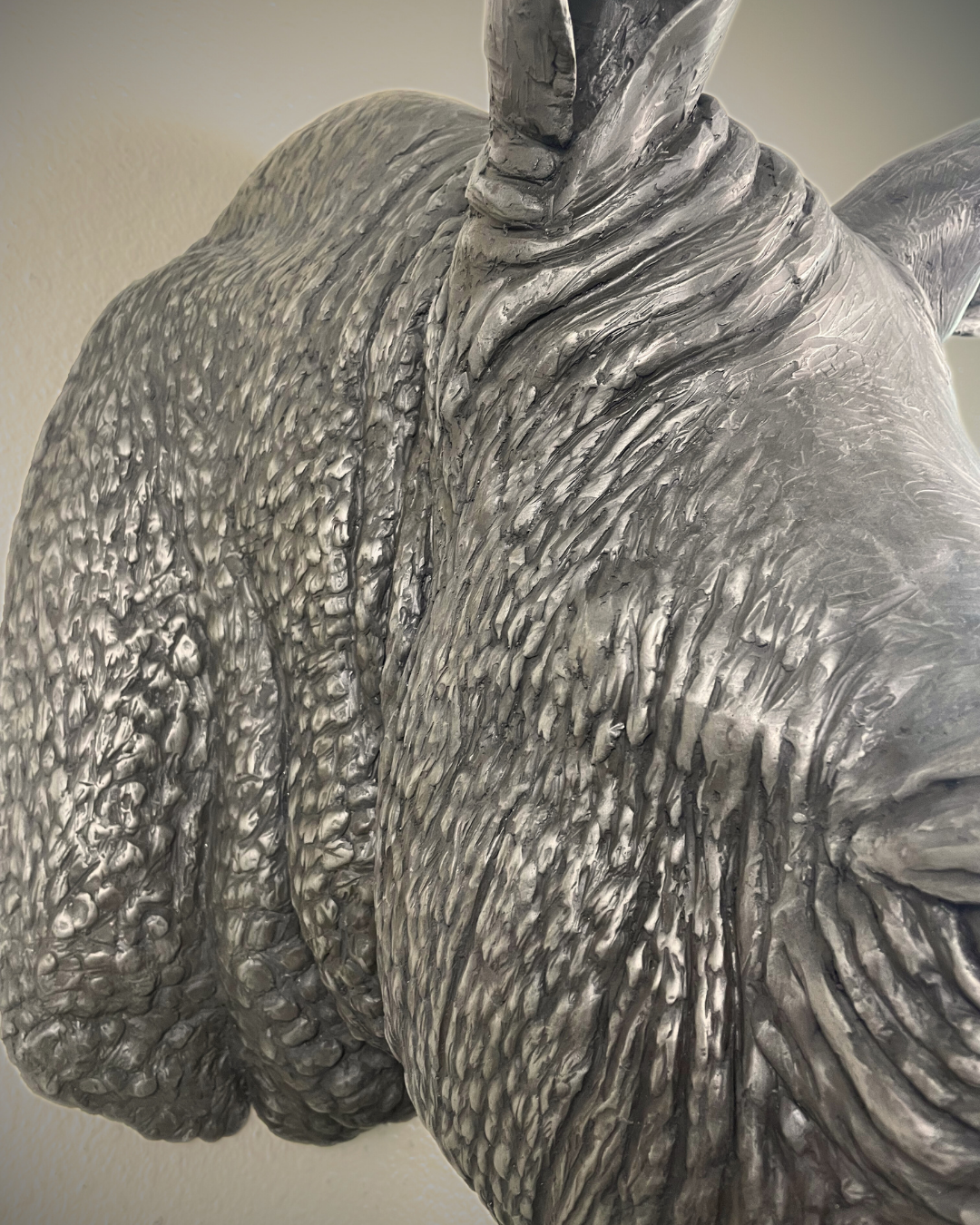 White Bronze Rhinoceros Head Mount