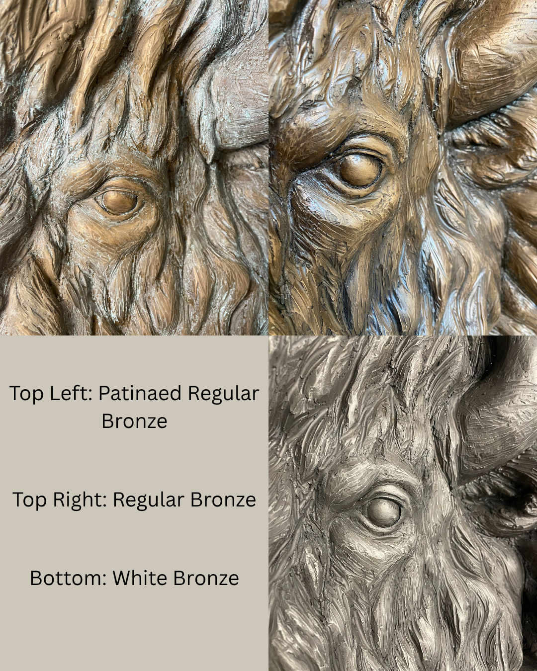 White Bronze Buffalo Bison Wall Mount Statue