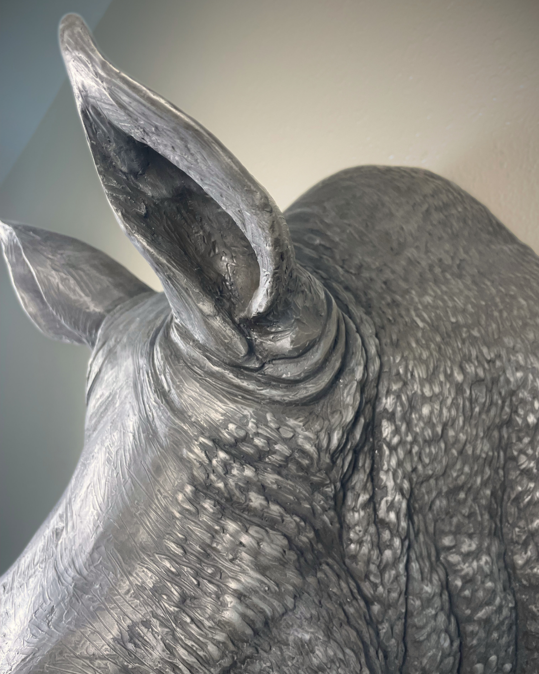 White Bronze Rhinoceros Head Mount