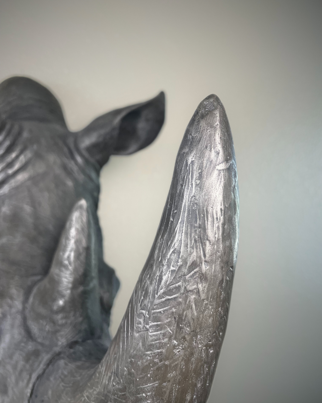 White Bronze Rhinoceros Head Mount