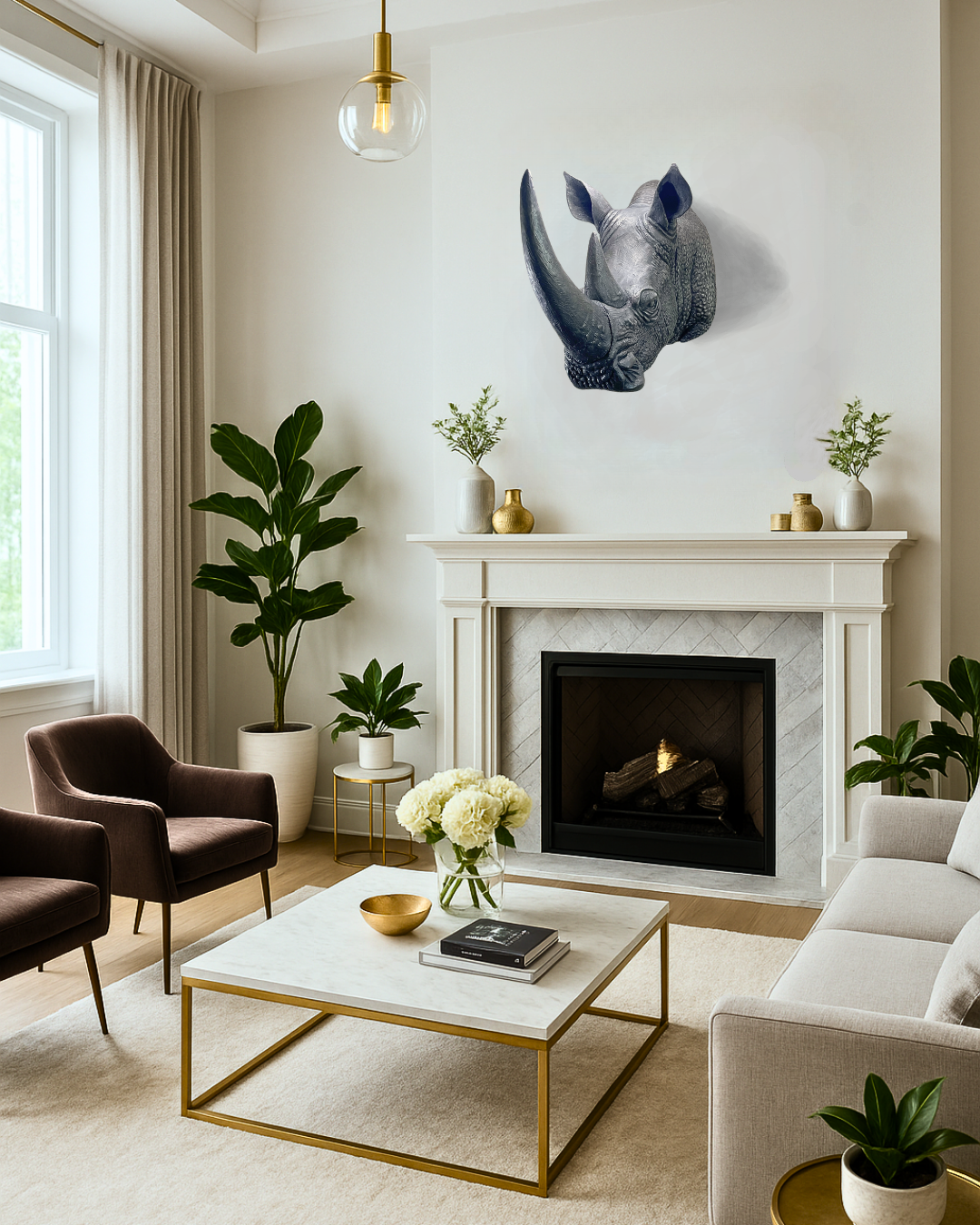 White Bronze Rhinoceros Head Mount