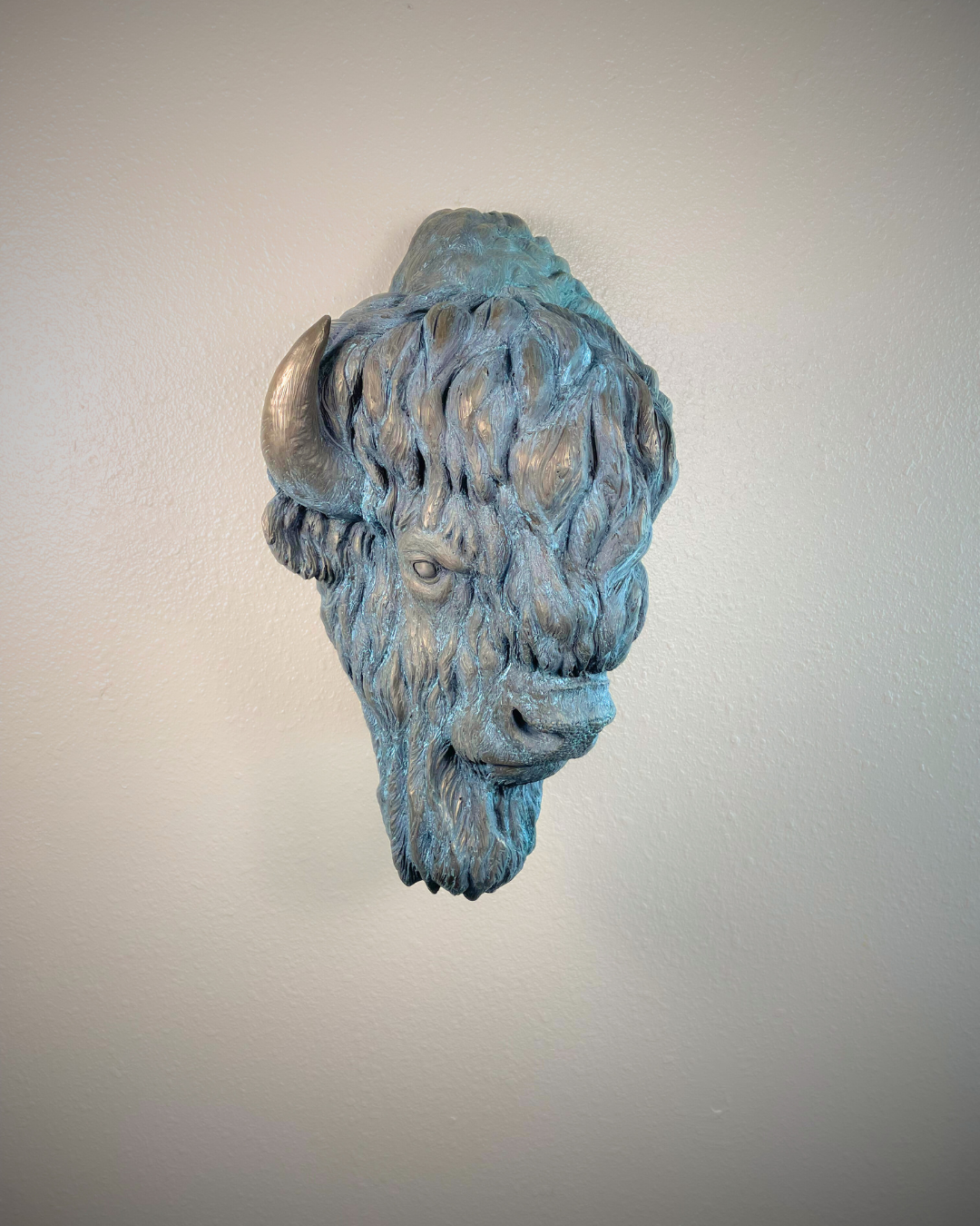 Verdigris Patinaed Bronze Bison Buffalo Wall Mount