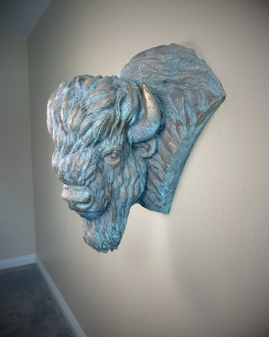 Verdigris Patinaed Bronze Bison Buffalo Wall Mount