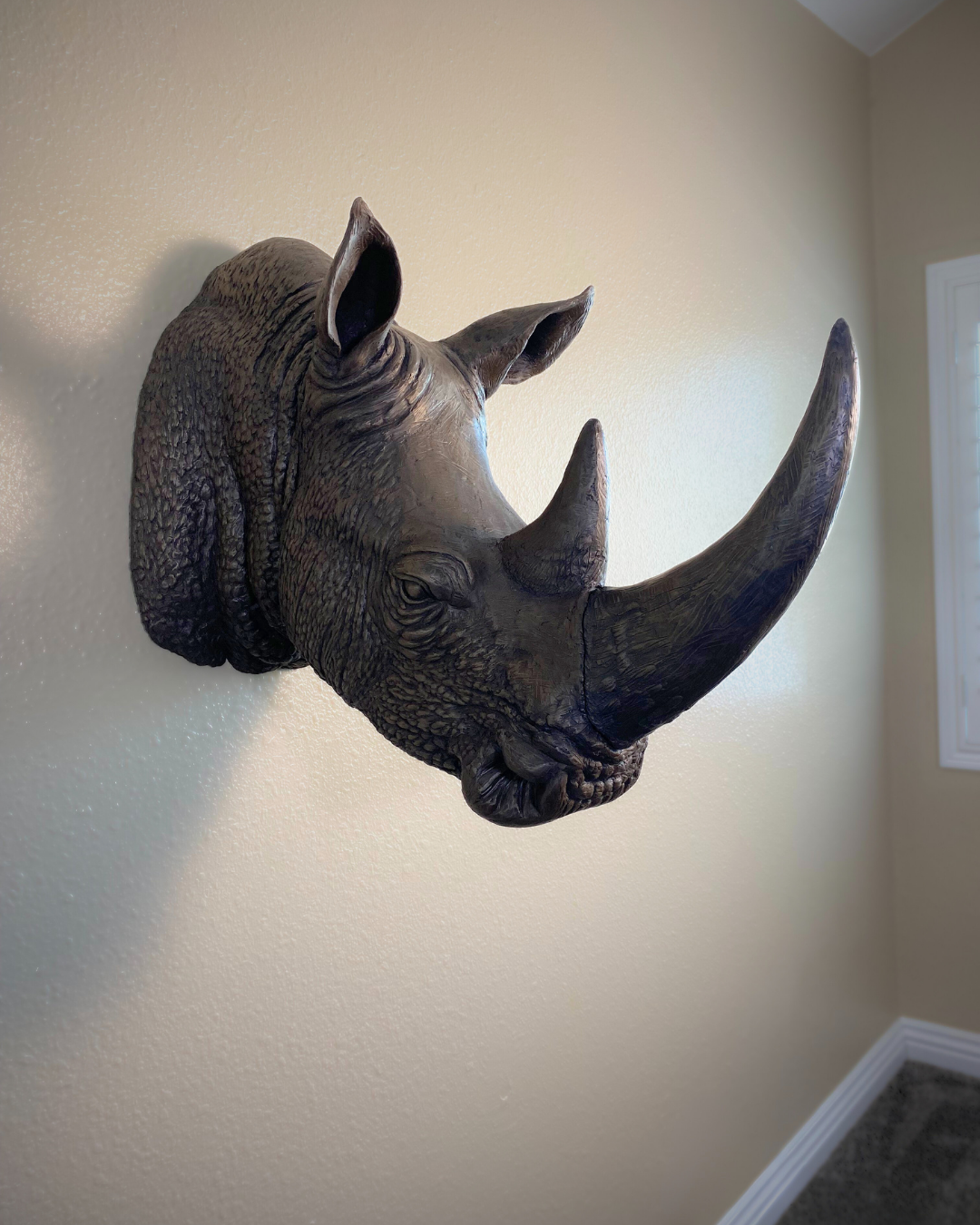 Bronze Rhinoceros Head Mount