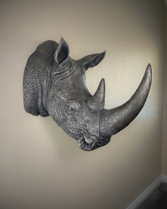 White Bronze Rhinoceros Head Mount