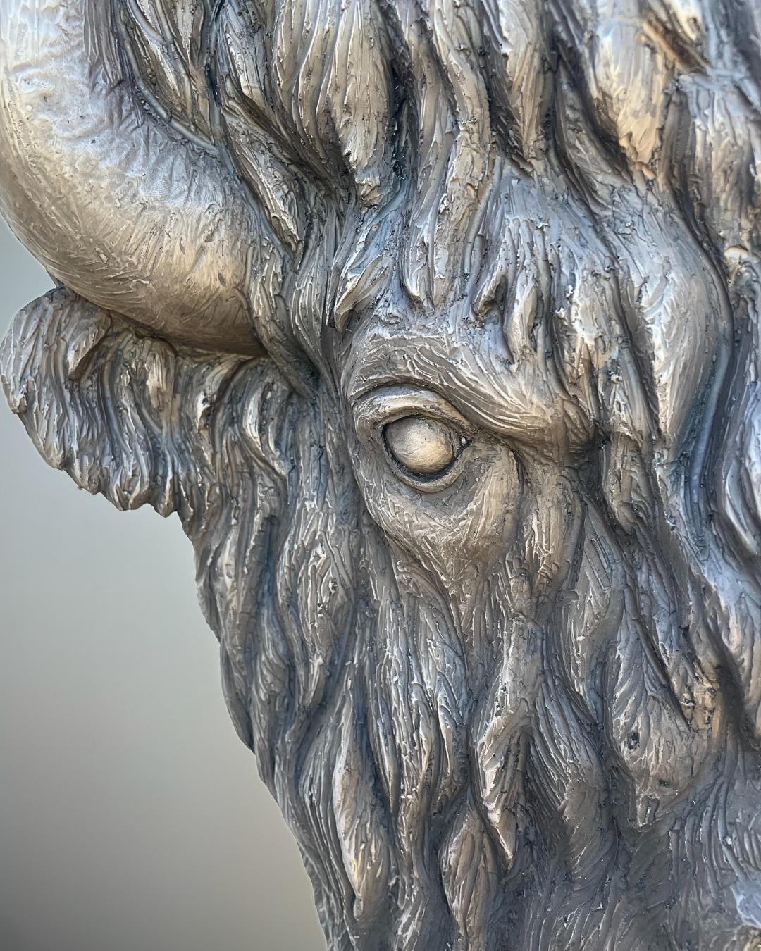 White Bronze Buffalo Bison Wall Mount Statue