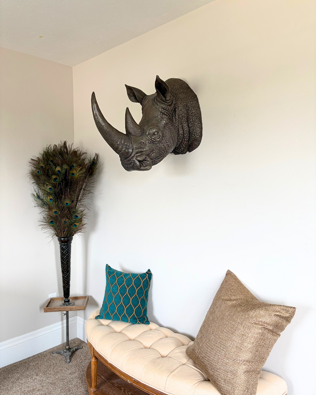 Bronze Rhinoceros Head Mount