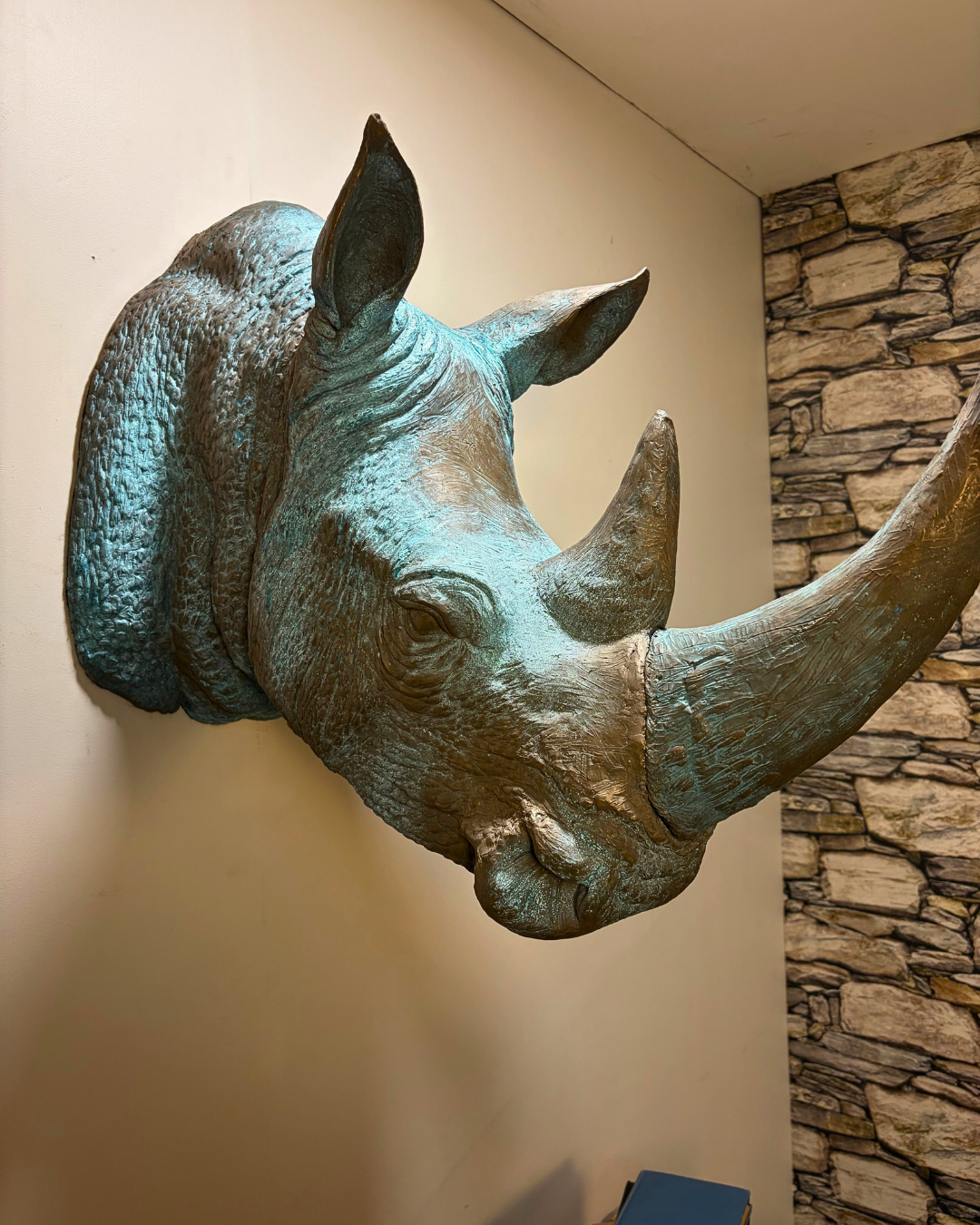 Bronze Rhinoceros Head Mount