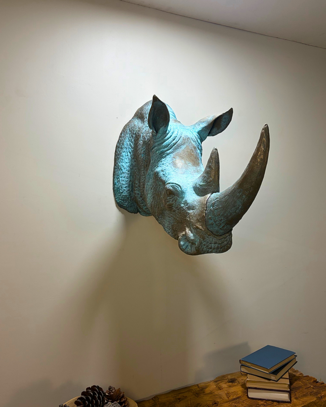 Bronze Rhinoceros Head Mount