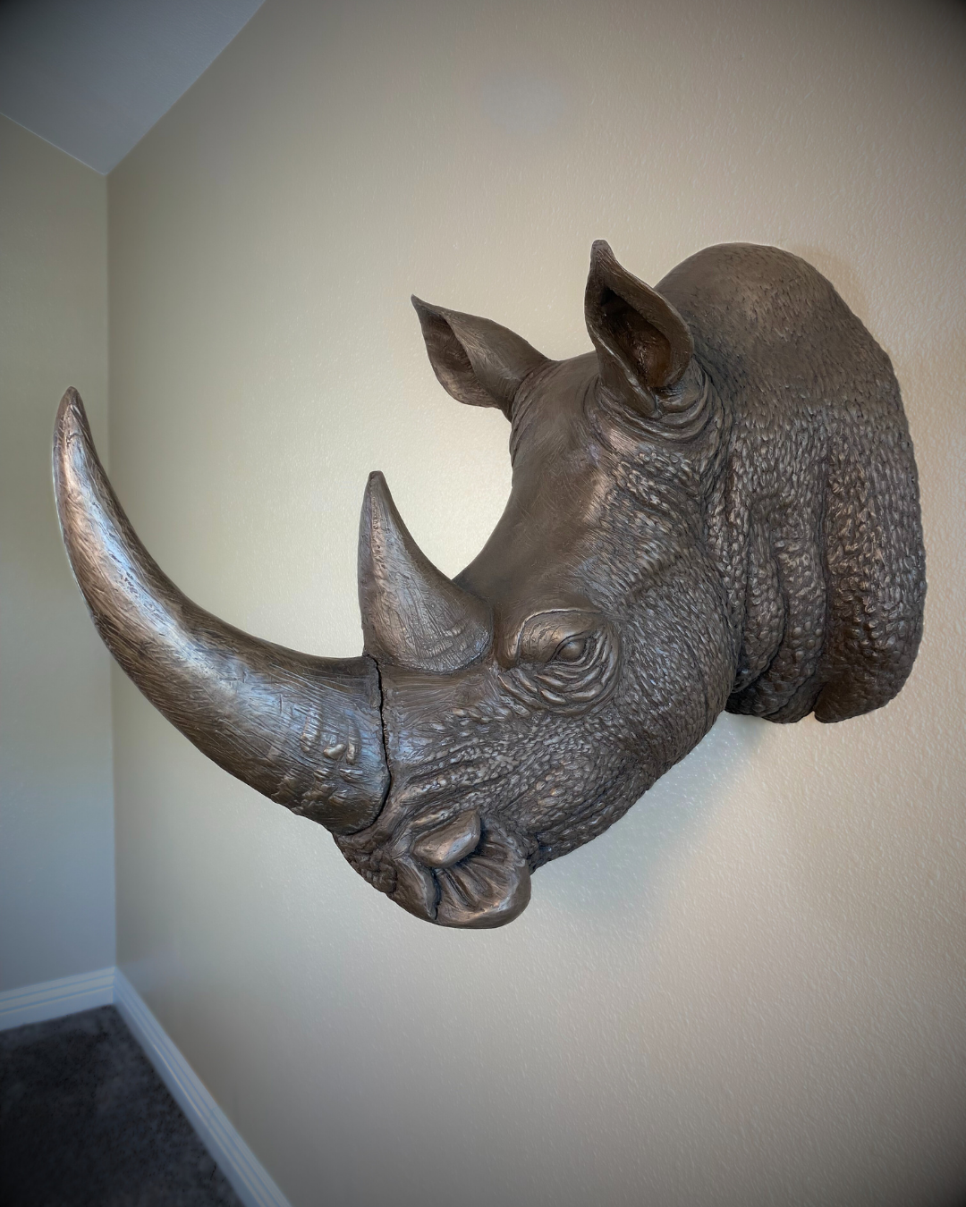 Bronze Rhinoceros Head Mount